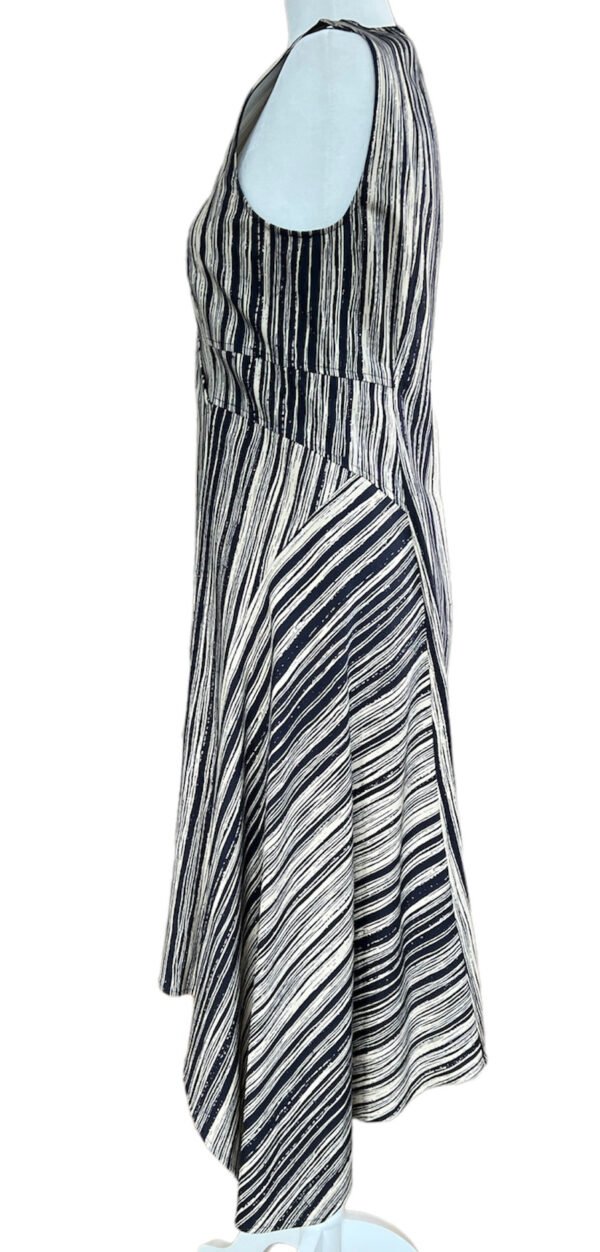 Donna Karan Navy/Tan Bark Stripe Print Dress. S/M