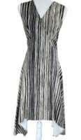 Donna Karan Navy/Tan Bark Stripe Print Dress. S/M