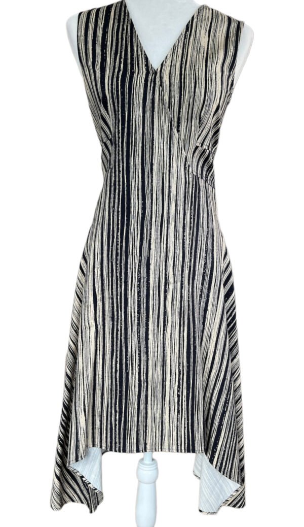Donna Karan Navy/Tan Bark Stripe Print Dress. S/M