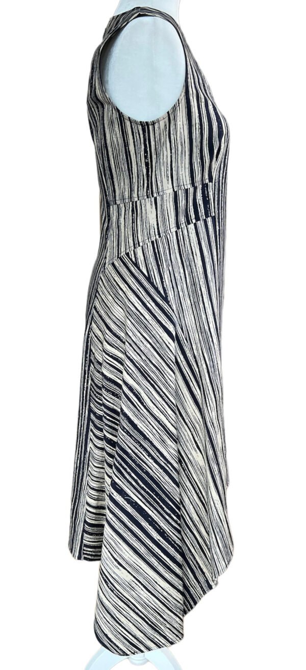 Donna Karan Navy/Tan Bark Stripe Print Dress. S/M