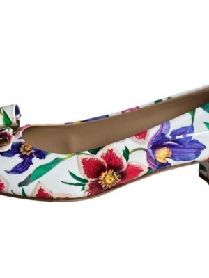 Floral Ferragamo Patent Leather Bow Low Heel Ballerina Shoes. 9.5B